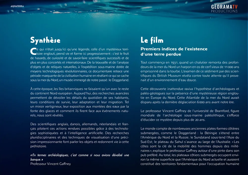 Page du dossier de présentation Aquaterra, Doggerland refait surface, page 3/18