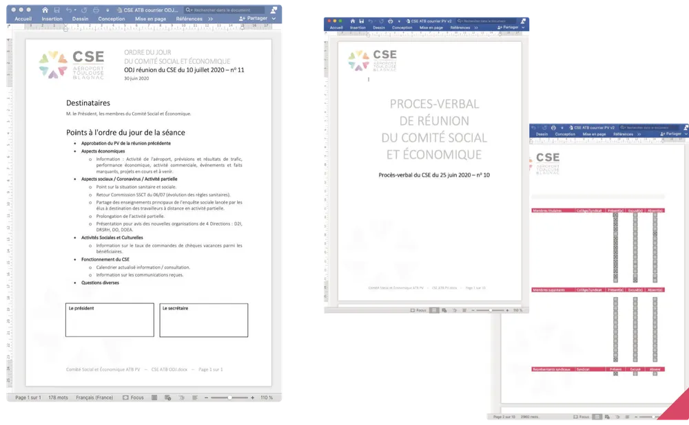 Document d’assemblée du CSE, ordre du jour et procès-verbal