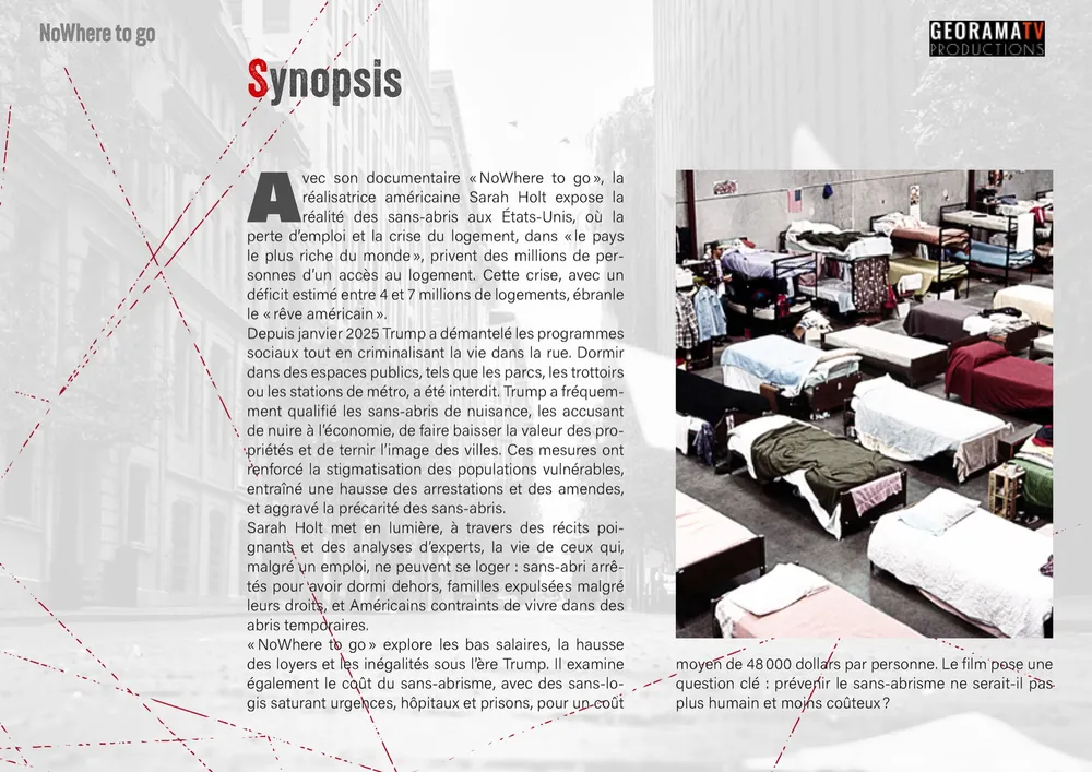 Page du dossier de présentation NoWhere to Go, page 3/13