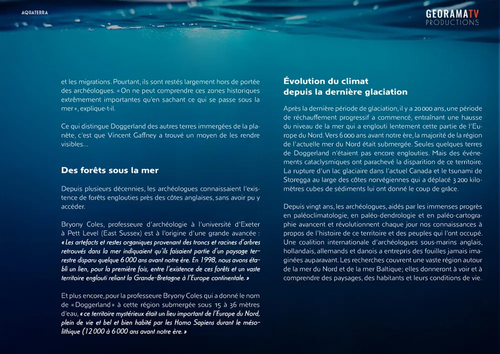 Page du dossier de présentation Aquaterra, Doggerland refait surface, page 4/18