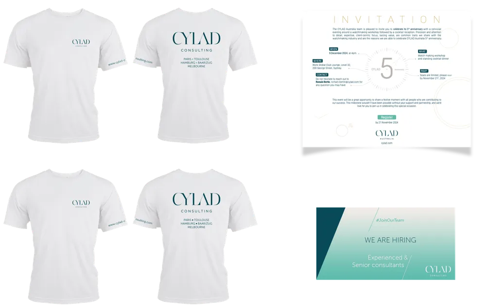 Conception graphique t-shirts, une invitation envoyée par courriel (pour l’Australie), une publicité pour les réseaux sociaux et la présentation animée du nouveau logo