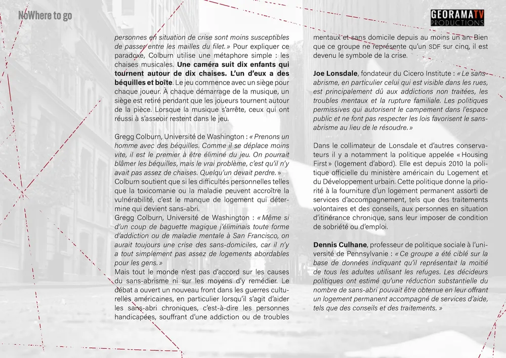 Page du dossier de présentation NoWhere to Go, page 8/13