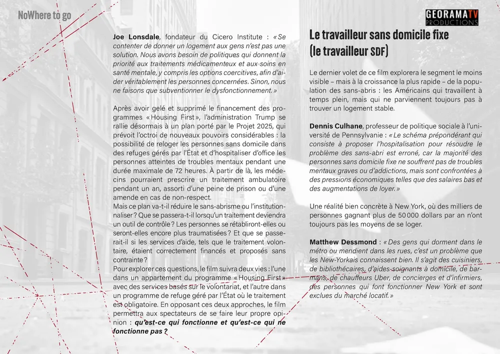 Page du dossier de présentation NoWhere to Go, page 10/13
