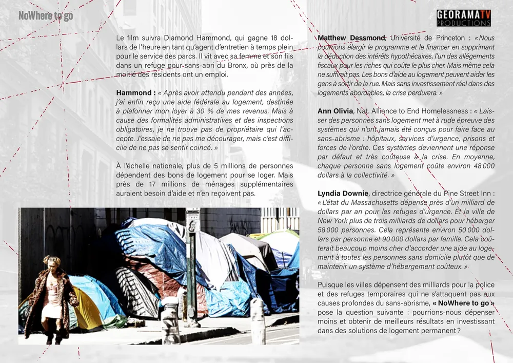 Page du dossier de présentation NoWhere to Go, page 11/13