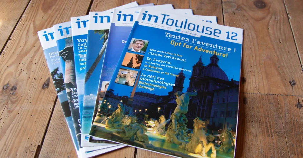 Direction artistique, graphisme, mise en page du magazine In Toulouse de l’aéroport Toulouse-Blagnac